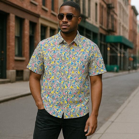 Super Massive Retro Button Up Shirt Men’s XL 80s Geometric Print Short Sleeve - Picture 1 of 9